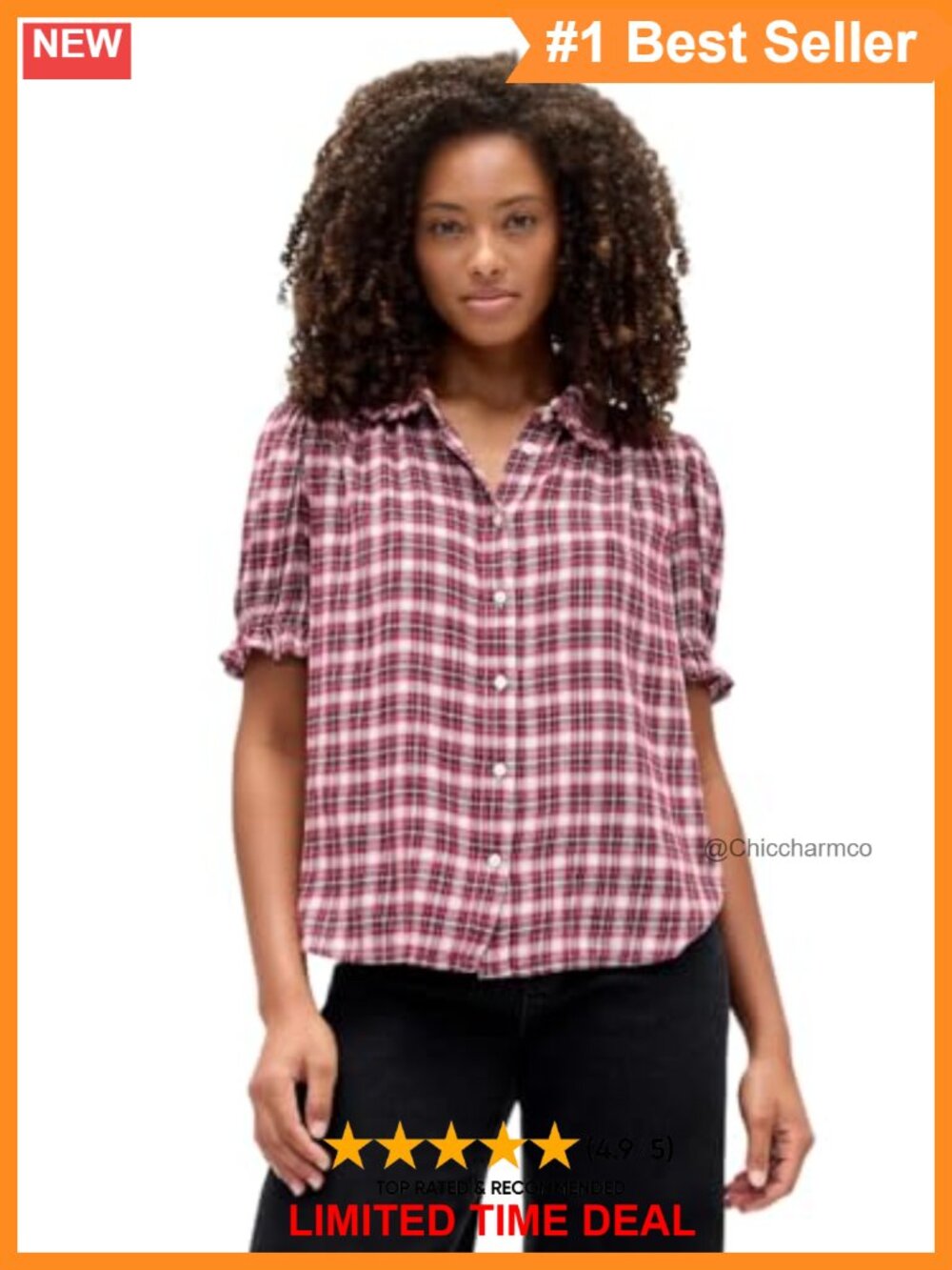 Puff Sleeve Woven Button Down Shirt Collared Neck Long Sleeve